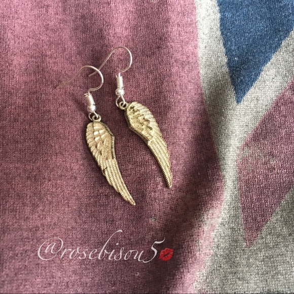 Silver-tone Angel Wing Boho Earrings (french hook) - Picture 2 of 7